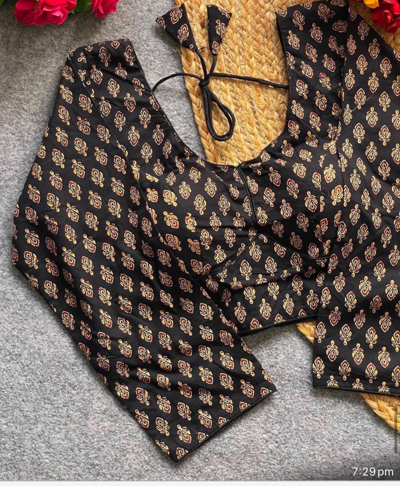 Ajrakh Printed Saree Blouse / Crop Top